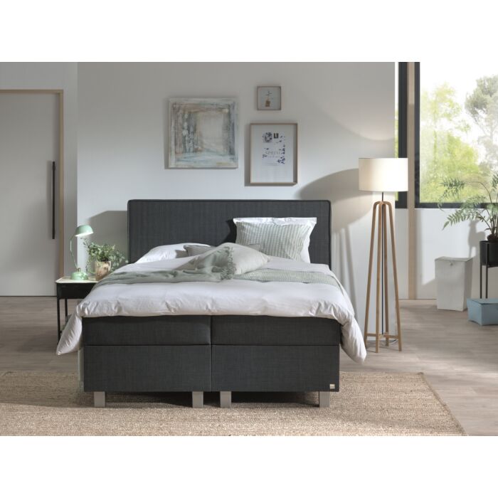 Slim opbergboxspring 140x200cm antraciet met NASA topdekmatras
