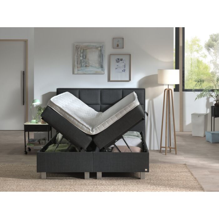 Grande opbergboxspring 160x200cm antraciet met NASA topdekmatras
