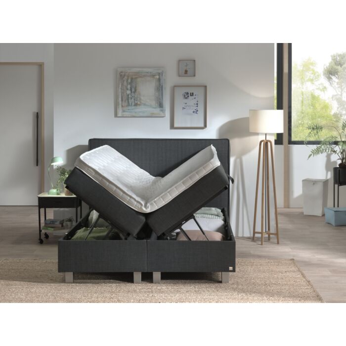 Slim opbergboxspring 180x200cm antraciet met NASA topdekmatras