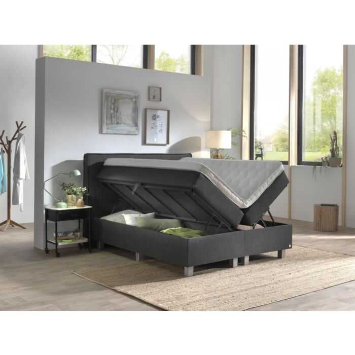 Slim opbergboxspring 140x200cm antraciet met NASA topdekmatras