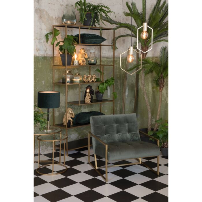 GENEVE fauteuil velvet 81x71x70cm olijf groen met goud poten