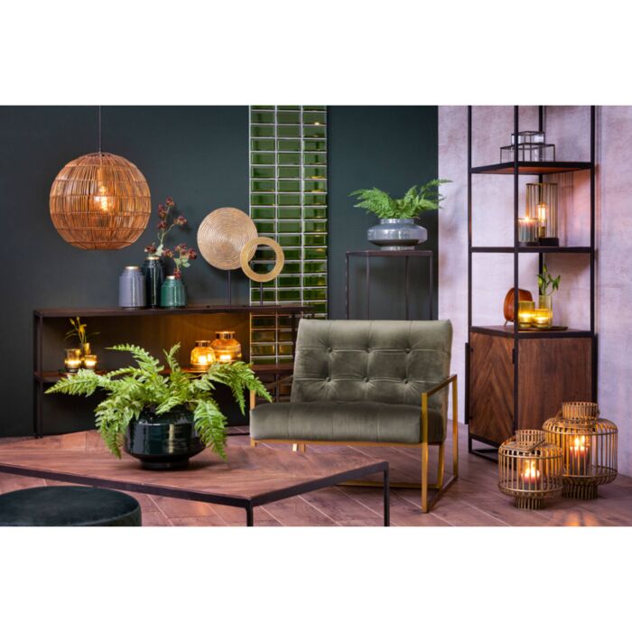 GENEVE fauteuil velvet 81x71x70cm olijf groen met goud poten