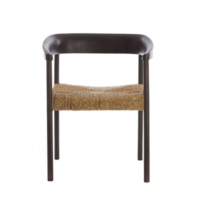 DELMAR houten fauteuil 60,5x57x76,5cm donker bruin en zeegras