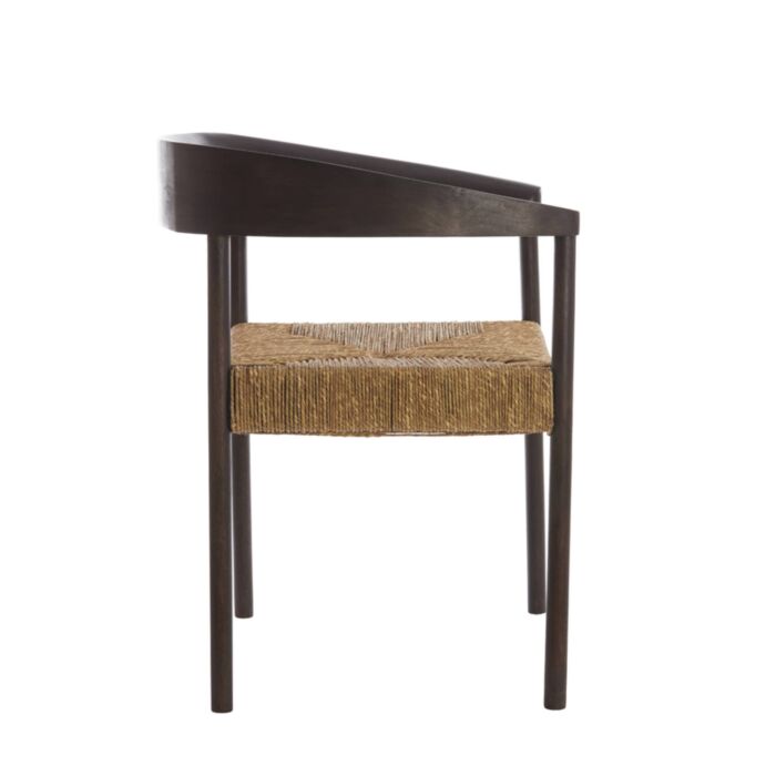 DELMAR houten fauteuil 60,5x57x76,5cm donker bruin en zeegras