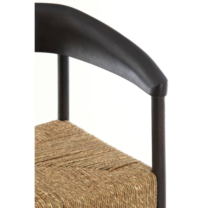 DELMAR houten fauteuil 60,5x57x76,5cm donker bruin en zeegras