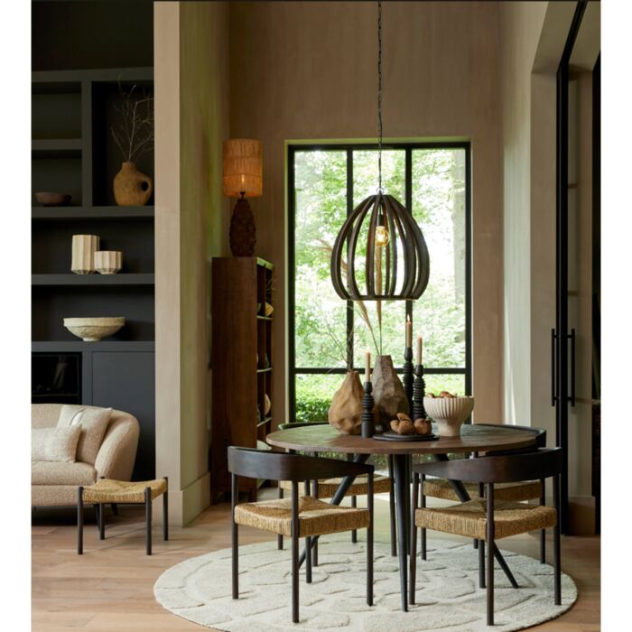 DELMAR houten fauteuil 60,5x57x76,5cm donker bruin en zeegras