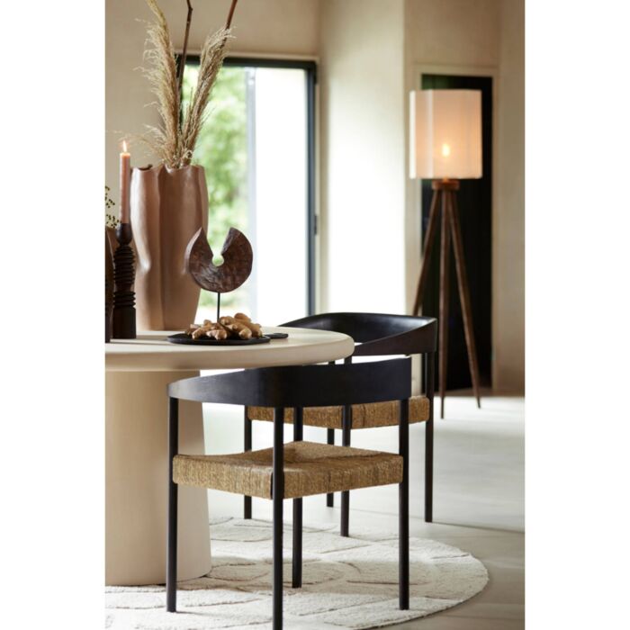 DELMAR houten fauteuil 60,5x57x76,5cm donker bruin en zeegras
