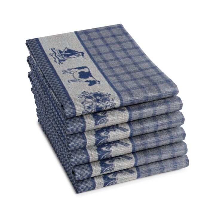 DDDDD Dutchie theedoek 60x65cm blauw (6 stuks)