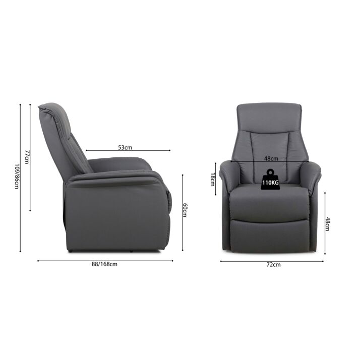 Miana Electrische Relaxfauteuil met Lift – Kunstleer – Grijs