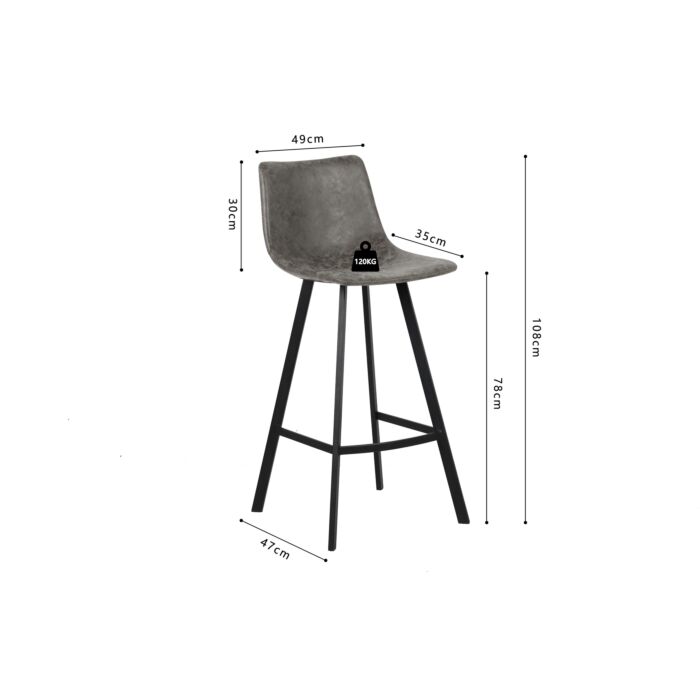 Oren XL Barkruk – Kunstleer – Grijs