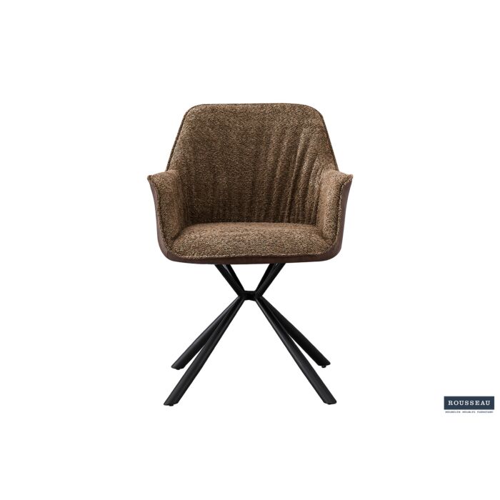 Luno Eetkamerstoel met Armleuning – Bouclé – Zand Kunstleer Rug – Bruin