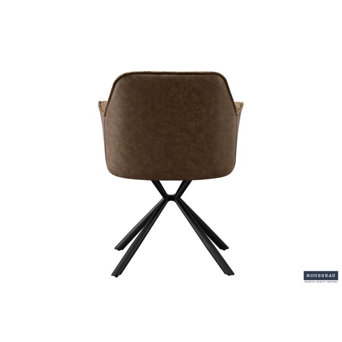 Luno Eetkamerstoel met Armleuning – Bouclé – Zand Kunstleer Rug – Bruin