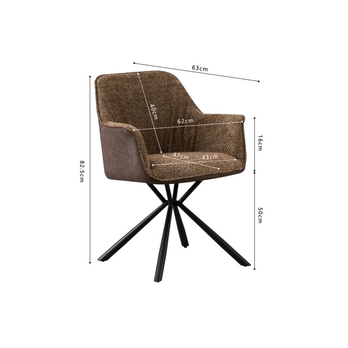 Luno Eetkamerstoel met Armleuning – Bouclé – Zand Kunstleer Rug – Bruin