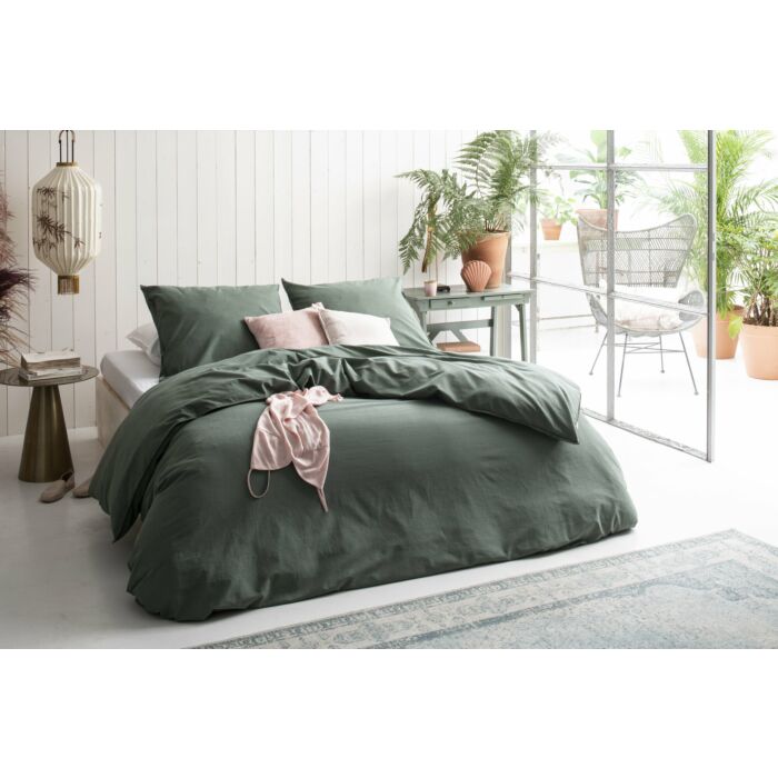 Vintage Cotton dekbedovertrek 135x200cm donker groen
