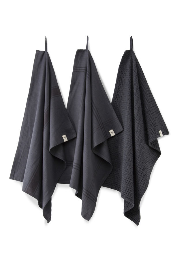 Blocks & Lines keuken- en theedoekenset 50x70cm off-black (3 stuks)