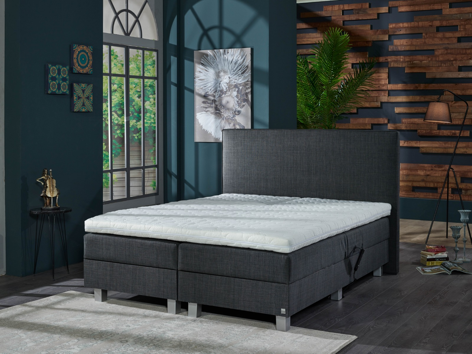 Boston elektrische boxspring 160x200cm antraciet met NASA topper