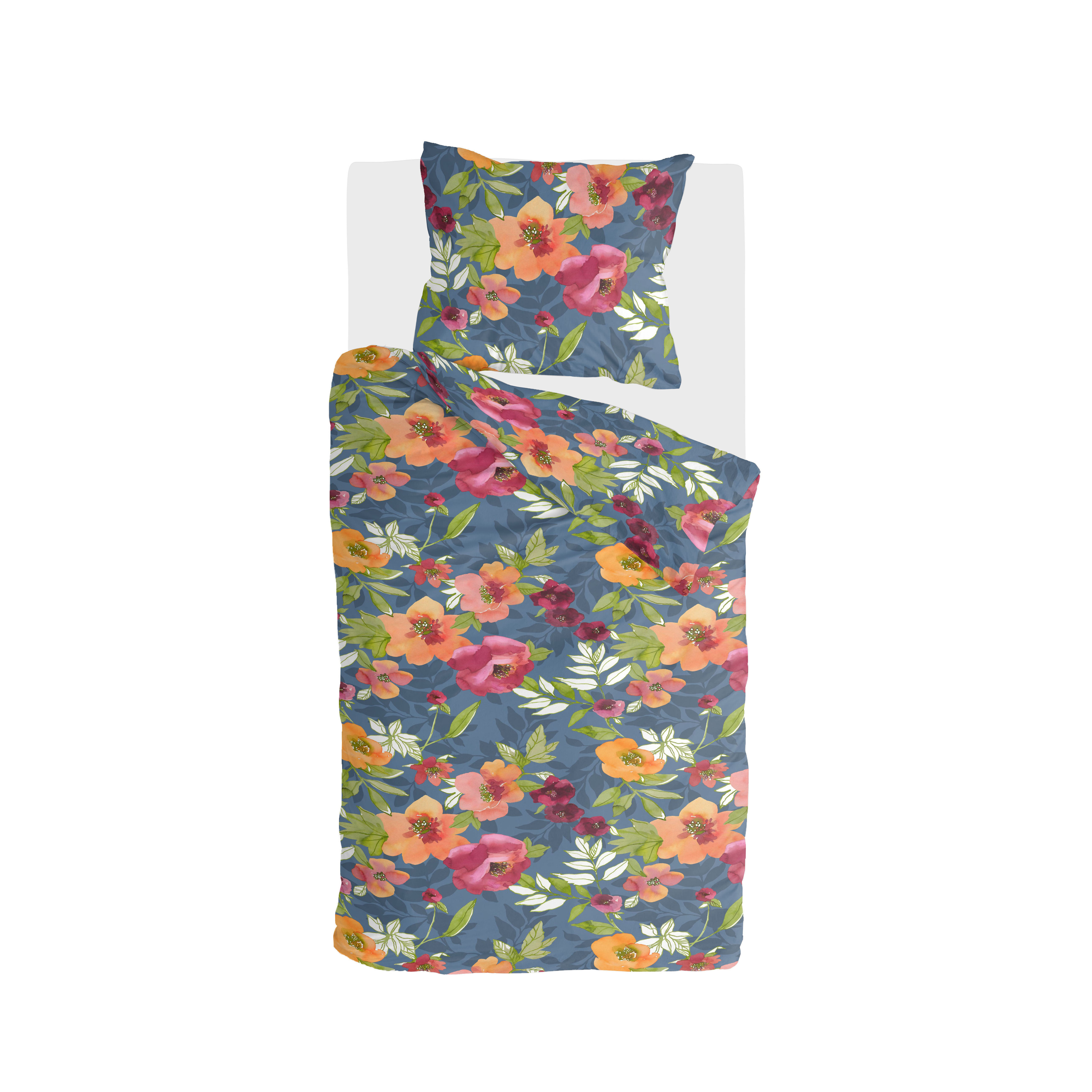 Flowering Peonies dekbedovertrek 140x220cm blauw