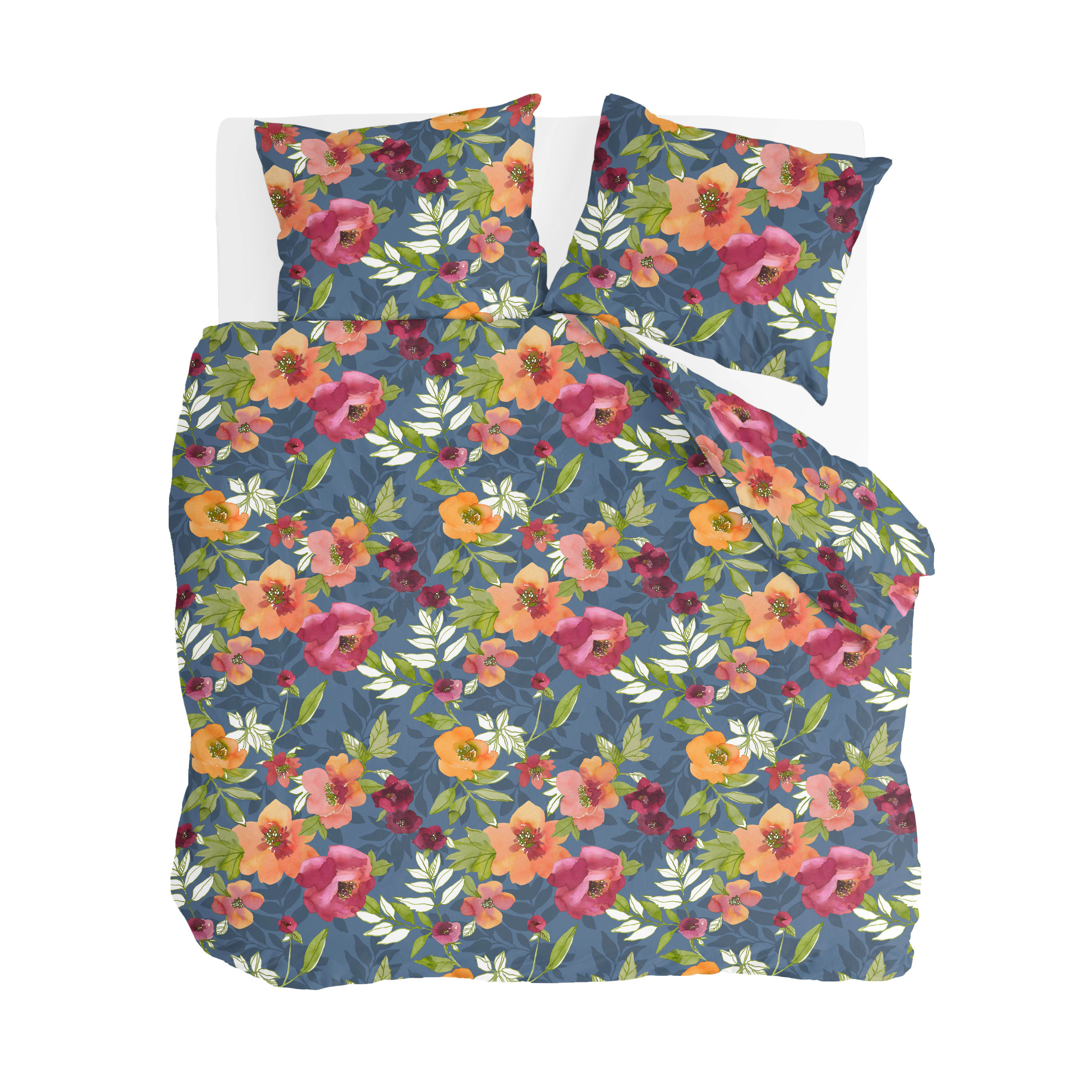 Flowering Peonies dekbedovertrek 240x220cm blauw