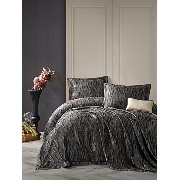 Smart 2-persoons bedsprei set 260x250cm polyester met sierkussen en 2 decoratieve kussenslopen carita antraciet