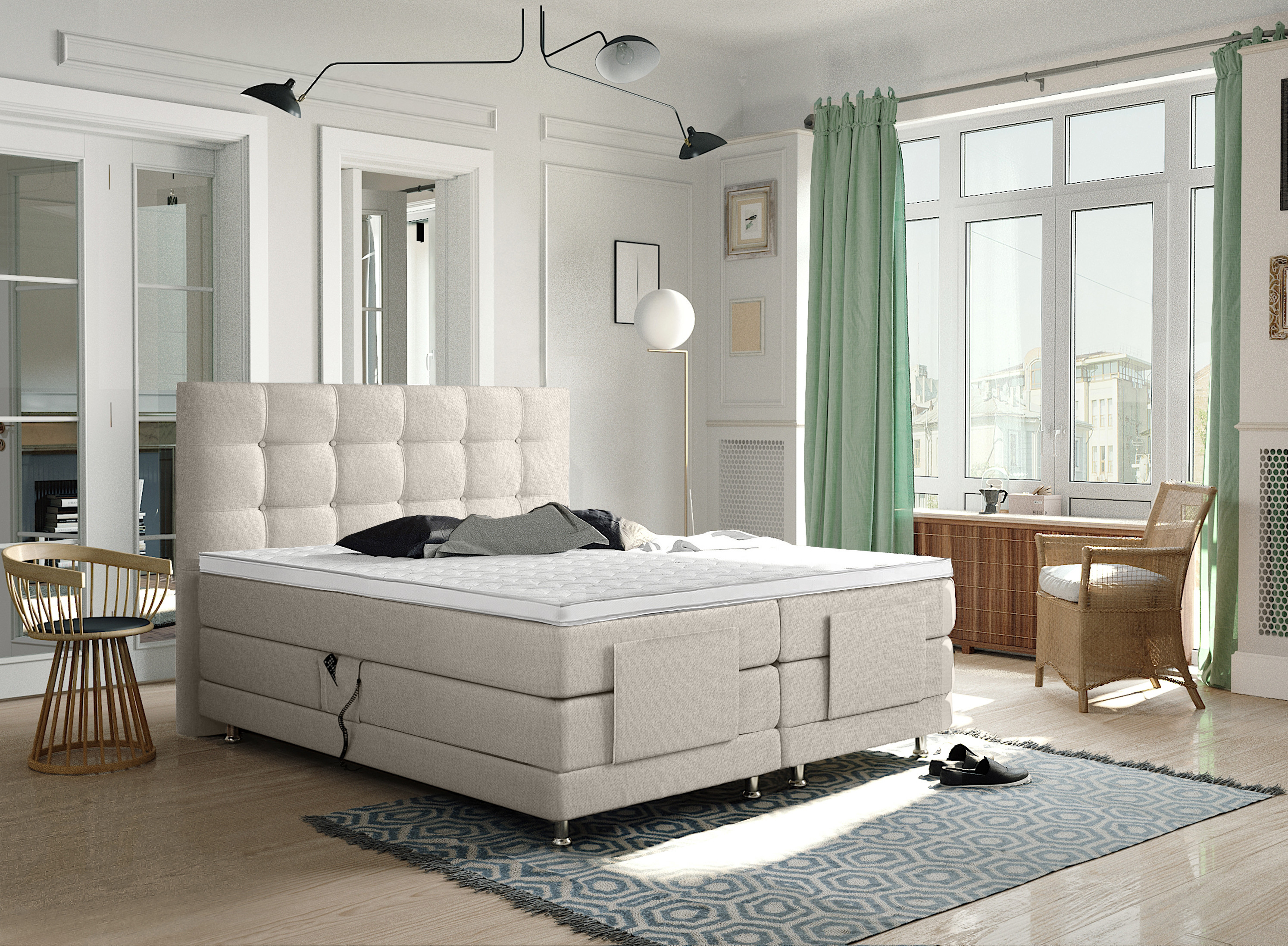 Arizona 1.0 elektrische boxspring 160x200cm beige met Hybrid topper