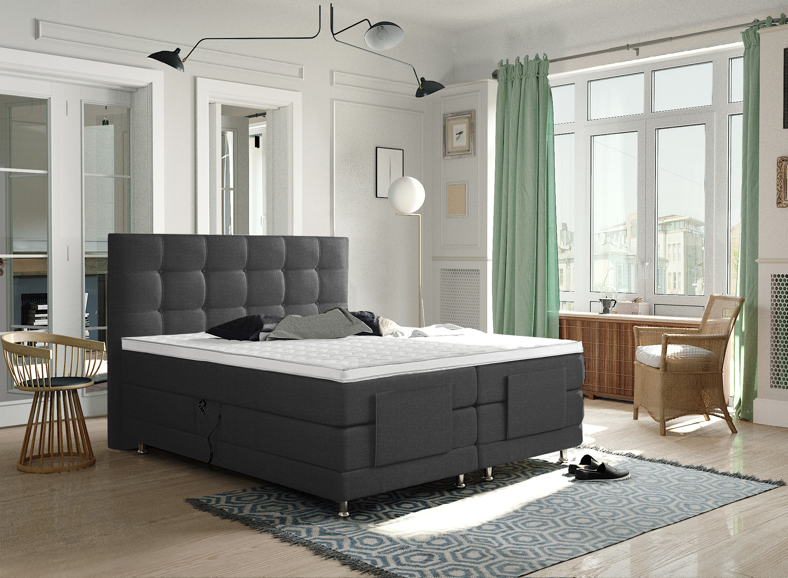 Arizona 1.0 elektrische boxspring 140x200cm antraciet met Hybrid topper