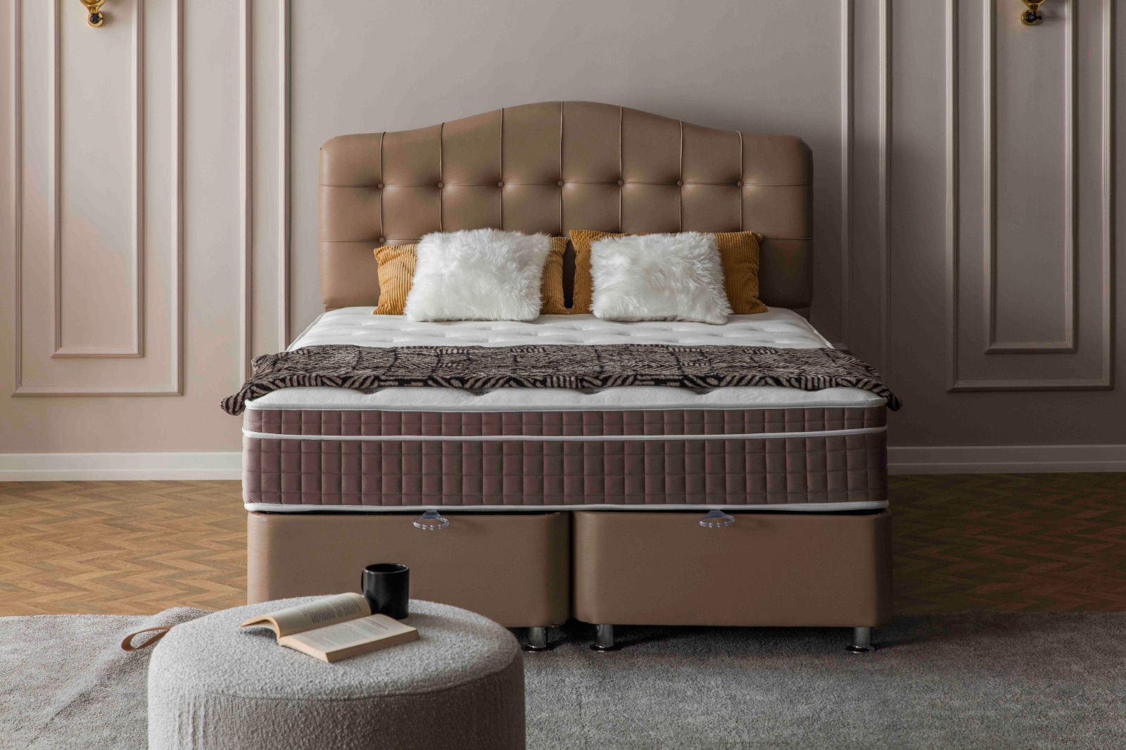 Paris opbergboxspring 180x200cm taupe