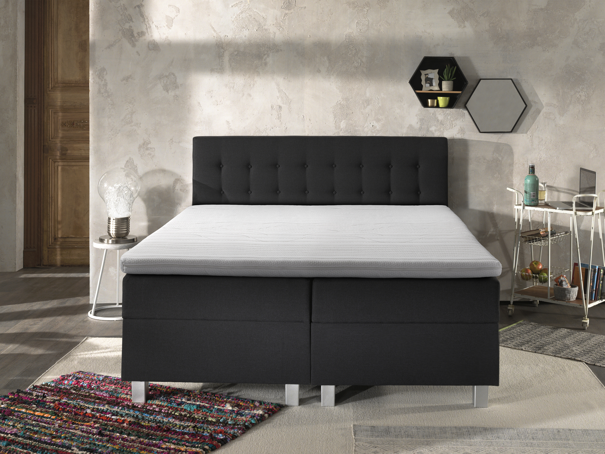 Shurgard opbergboxspring 160x200cm antraciet met Hybrid topdekmatras