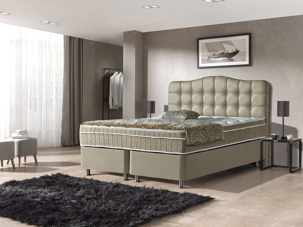 Marrakech opbergboxspring 180x200cm taupe met Hybrid topper