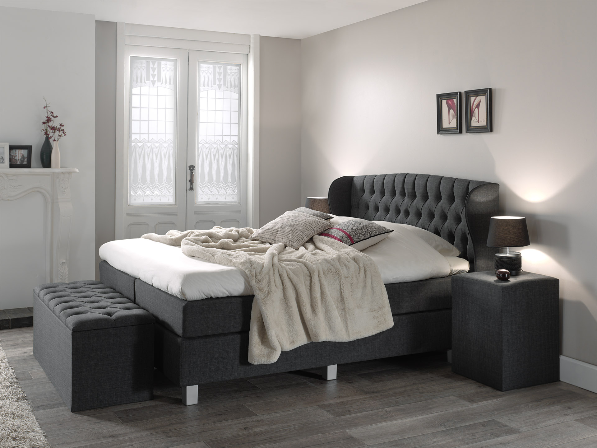 Nice Comfort vlakke boxspring 180x200cm antraciet met Hybrid topper