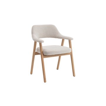 Coren Houten Eetkamerstoel met Armleuning – Massieve Eik – Stof – Beige