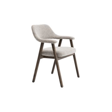 Coren Houten Eetkamerstoel met Armleuning – Gerookte Massieve Eik – Stof – Zand