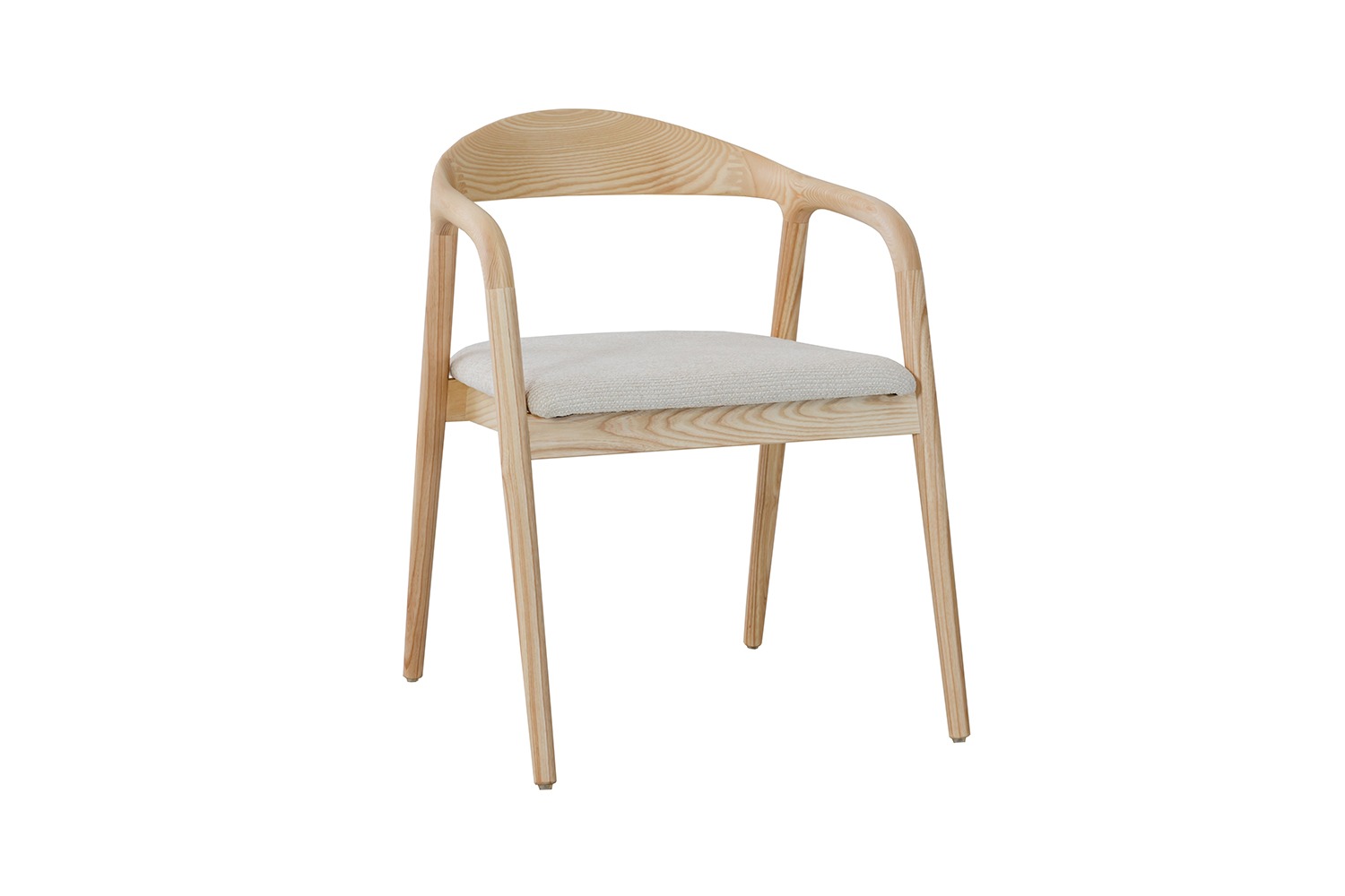 Clira Houten Eetkamerstoel met Armleuning – Essenhout Naturel – Stof – Beige
