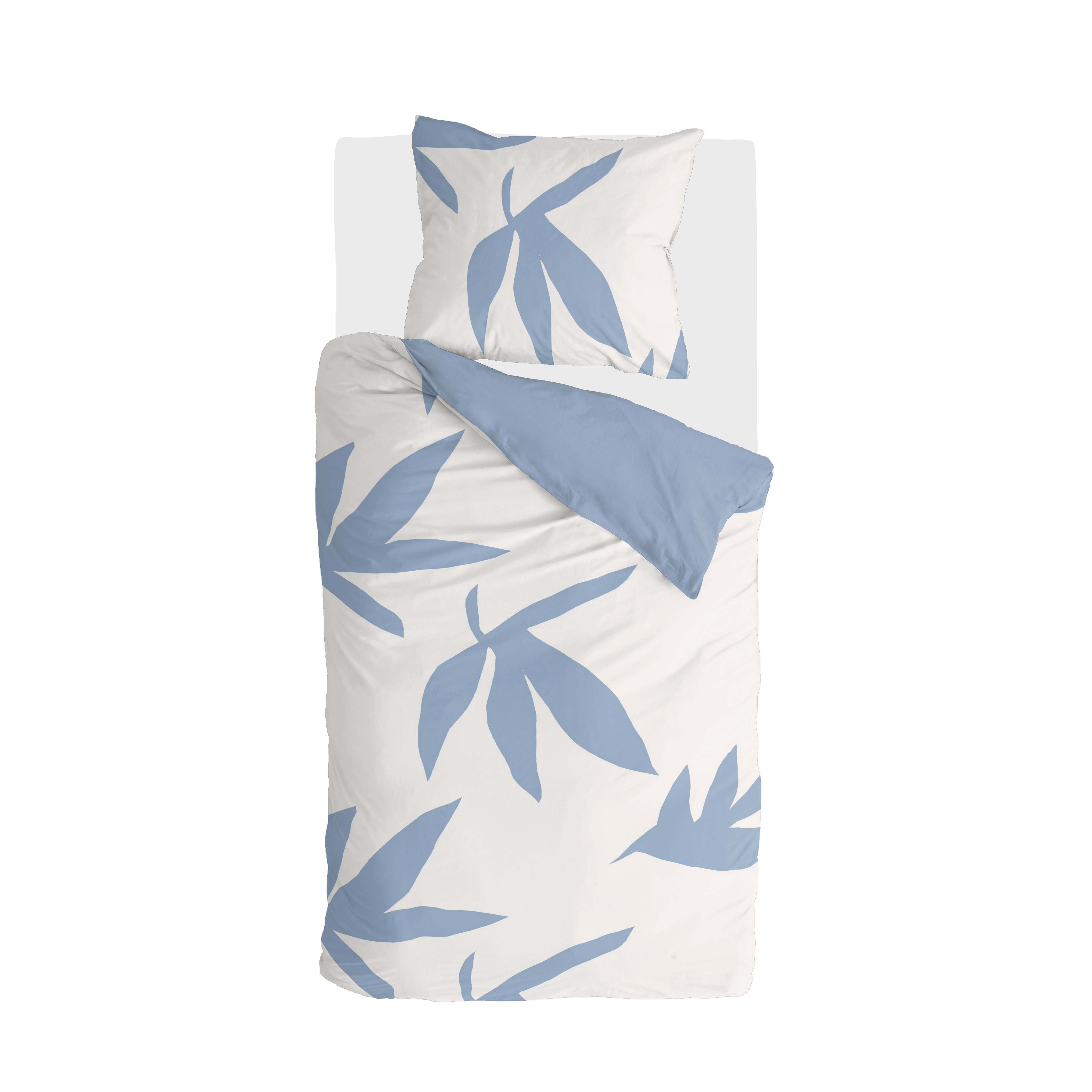 Simple Leaves dekbedovertrek 140x220cm gebroken wit/jeans blauw