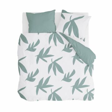 Simple Leaves dekbedovertrek 240x220cm gebroken wit/groen