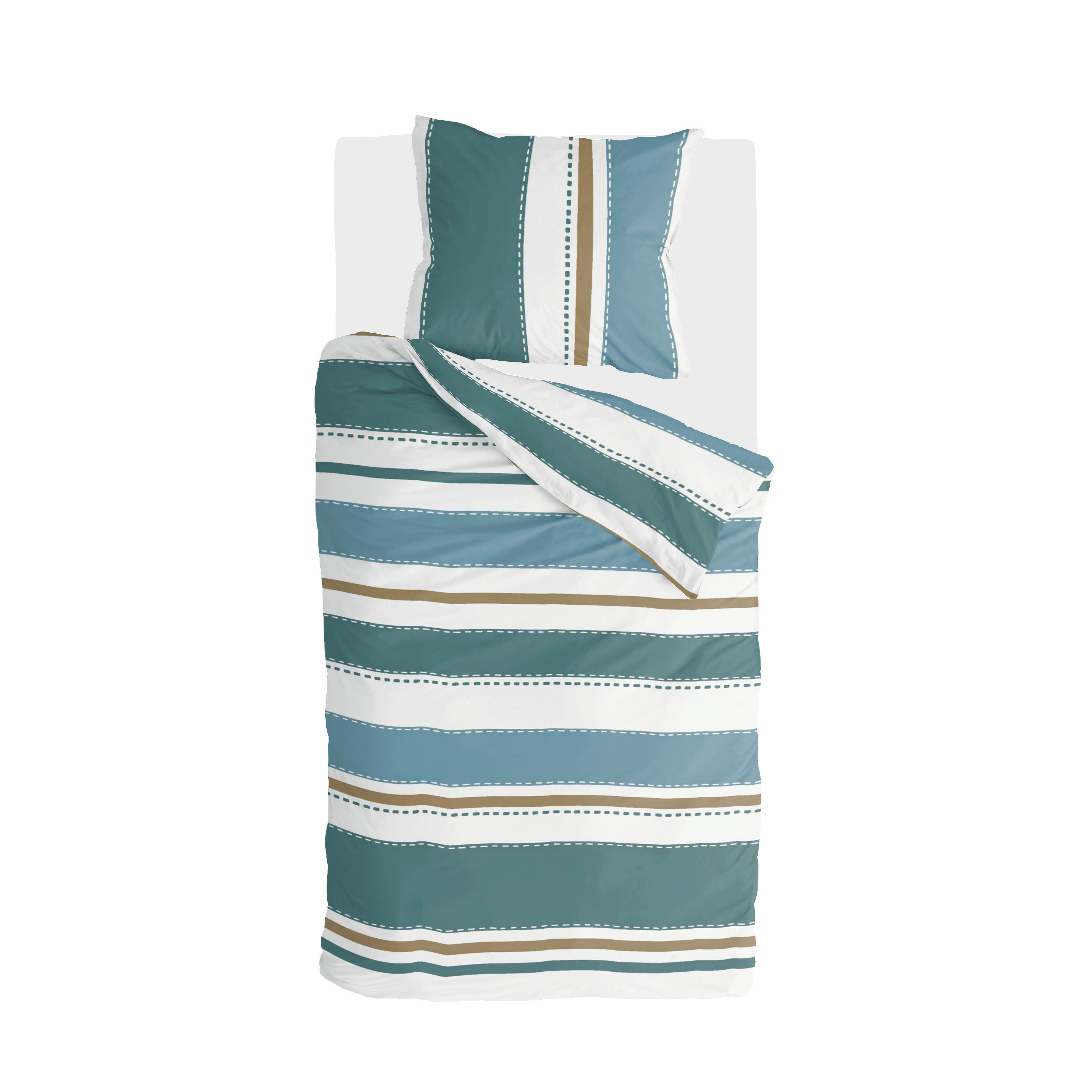 Stripes & Stitches dekbedovertrek 155x220cm groen