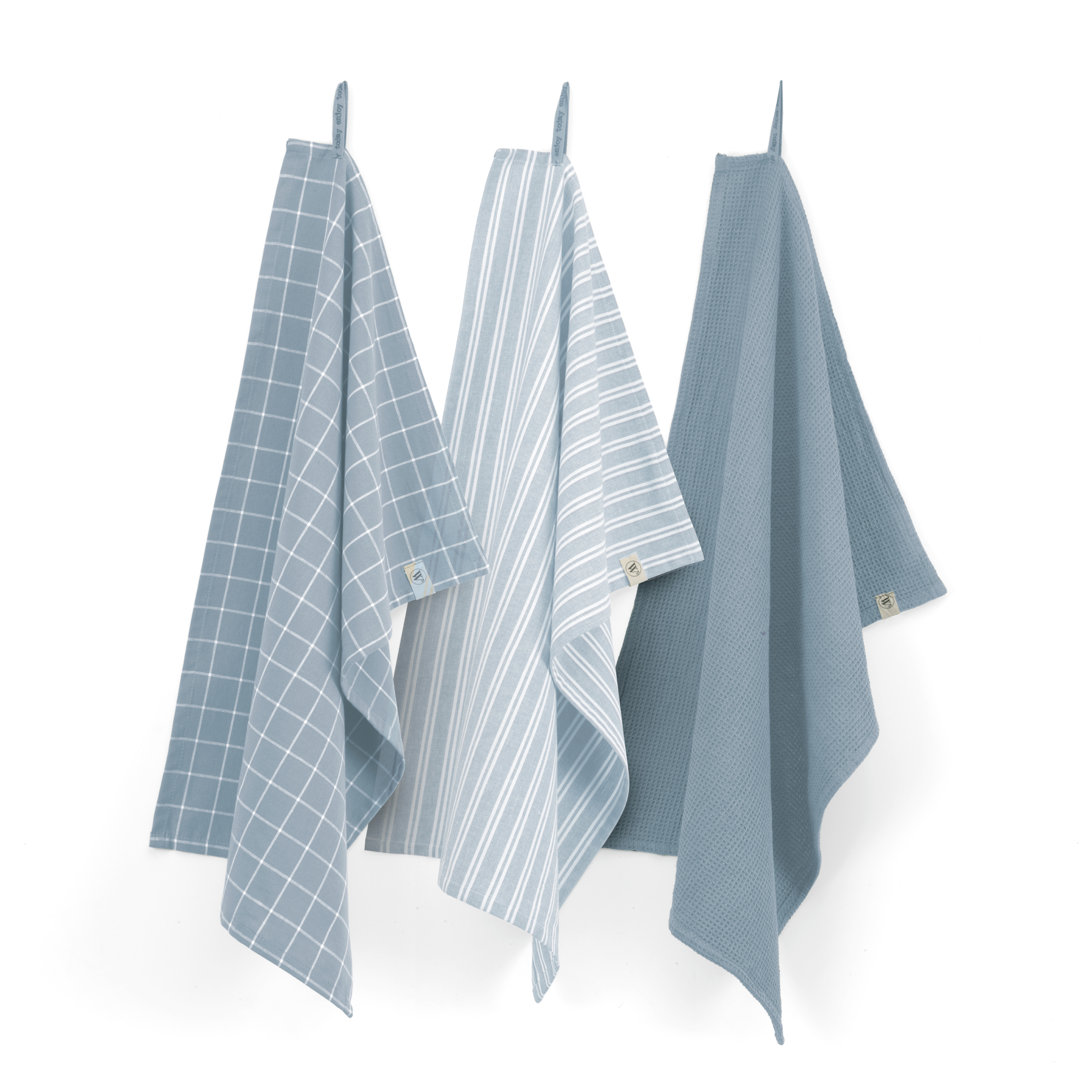 Dry with Cubes Uni, Stripes & Blocks keukenset 50x70cm jeans blauw (3 stuks)